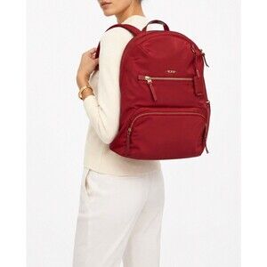 TUMI Voyageur Halle Backpack Burgundy Red Nylon Travel Laptop Bag Gold Hardware